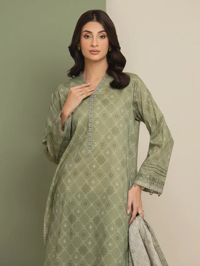 Unstitched Sage Green Printed Lawn 3 Piece