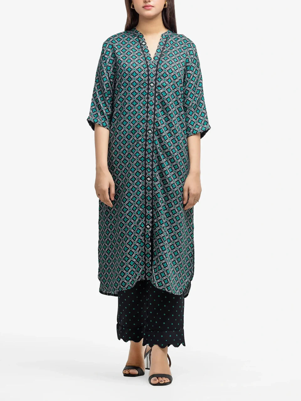 AJ Pret 2Pc Printed Viscose Shirt Trouser
