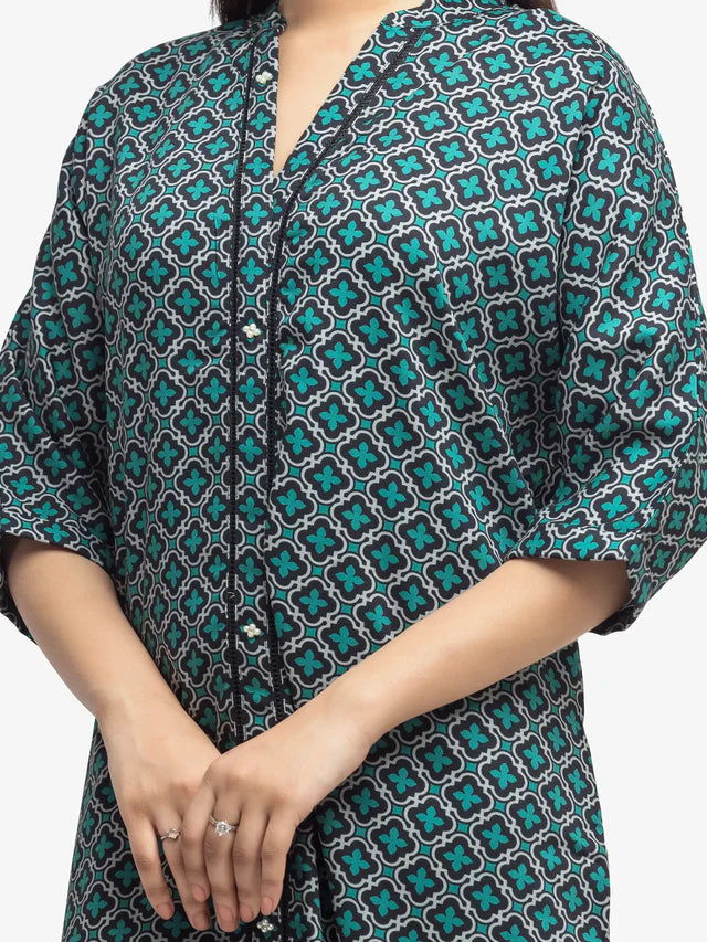 AJ Pret 2Pc Printed Viscose Shirt Trouser