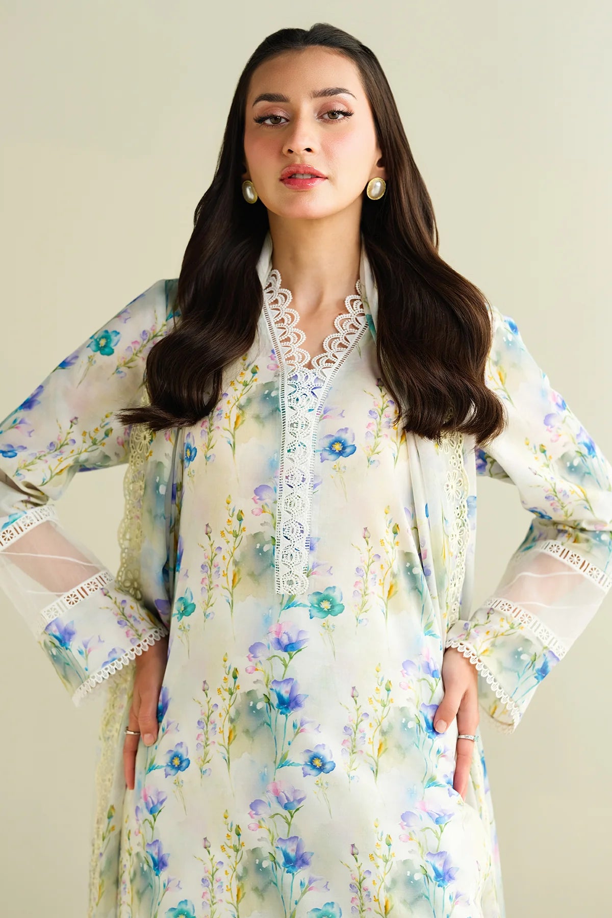 3 Piece - Printed & Embroidered Suit
