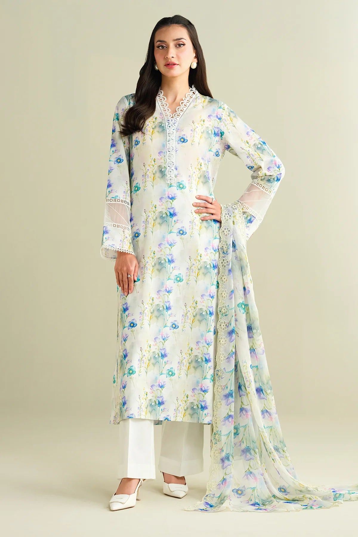 3 Piece - Printed & Embroidered Suit