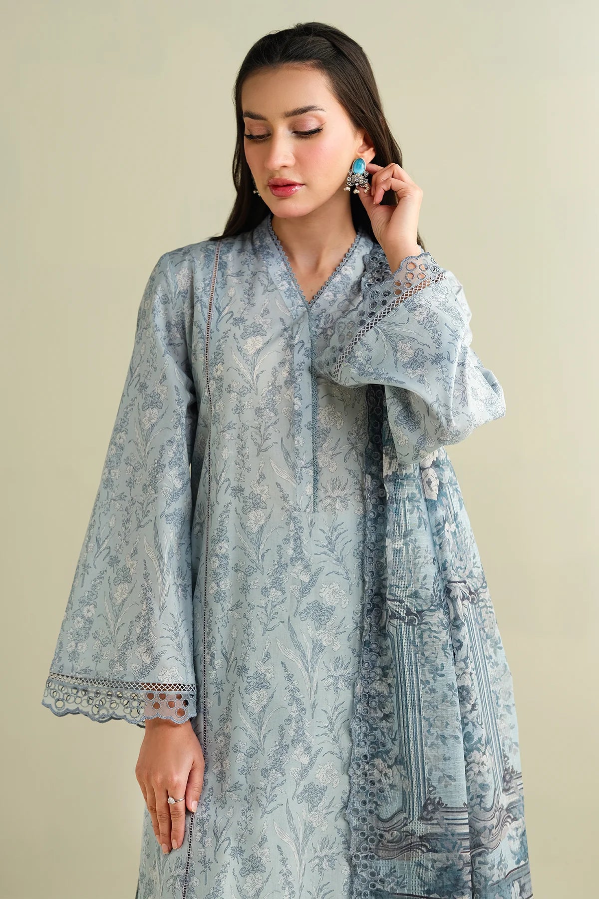 3 Piece - Printed & Embroidered Suit
