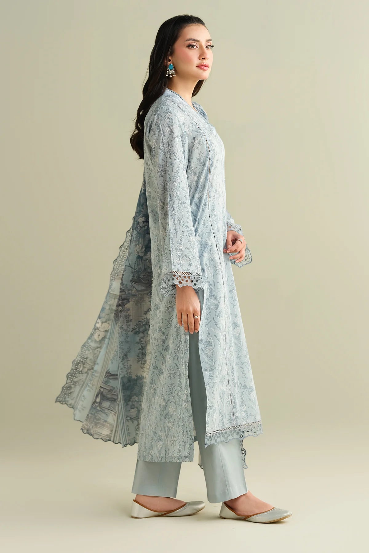 3 Piece - Printed & Embroidered Suit