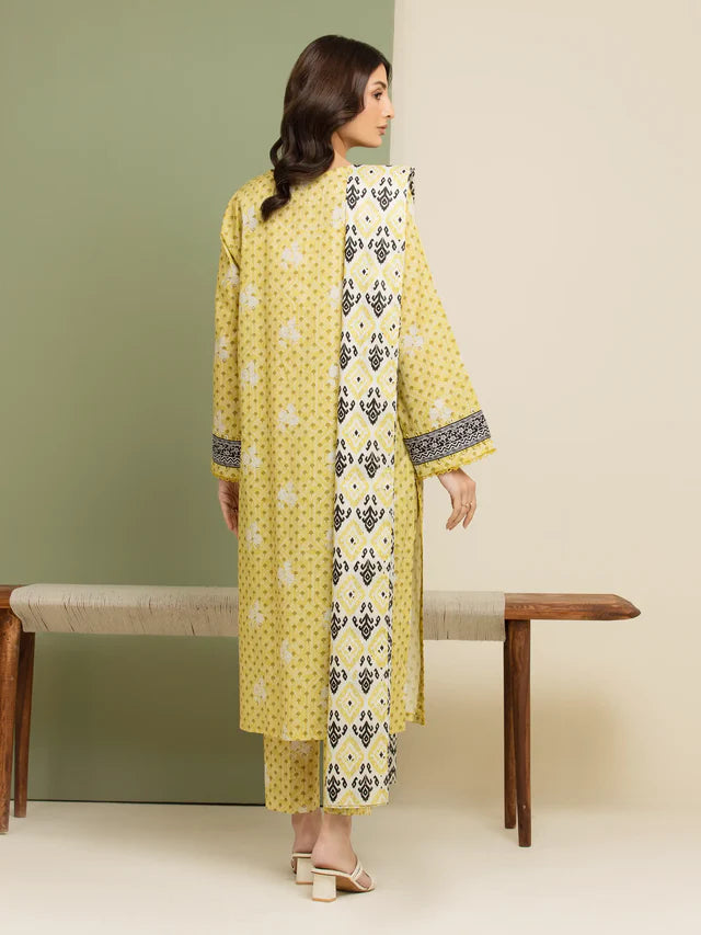 Unstitched Light Gold Printed Lawn 3 Piece