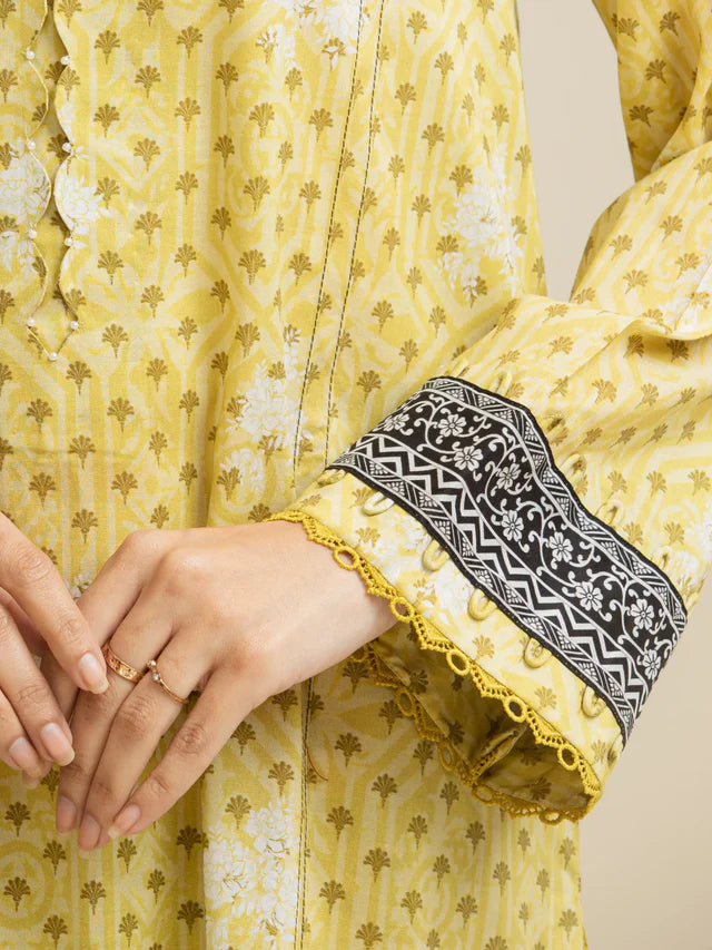Unstitched Light Gold Printed Lawn 3 Piece
