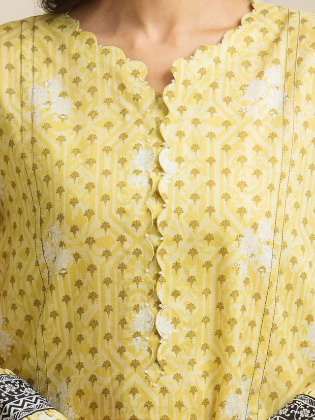 Unstitched Light Gold Printed Lawn 3 Piece