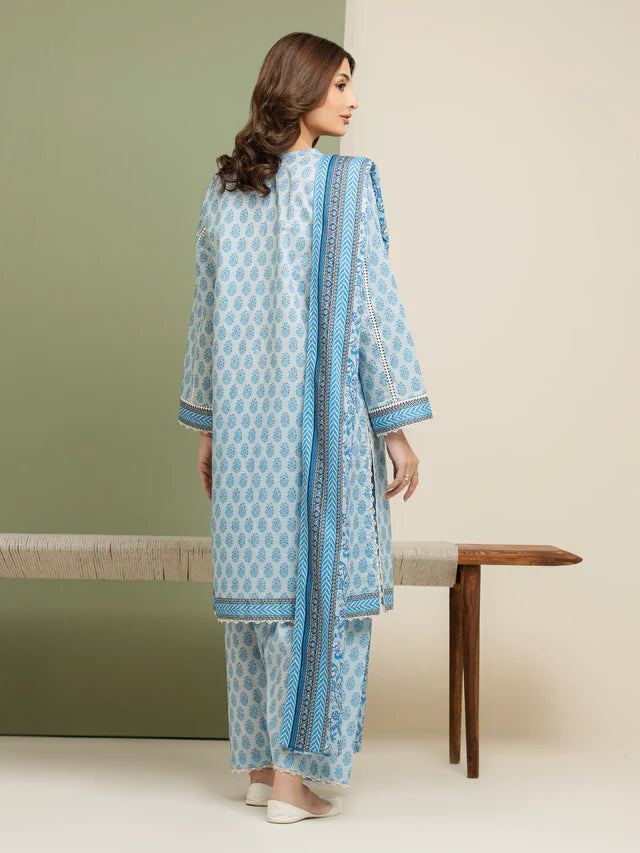 AJ Unstitched Sky Blue Printed Lawn 3 Piece