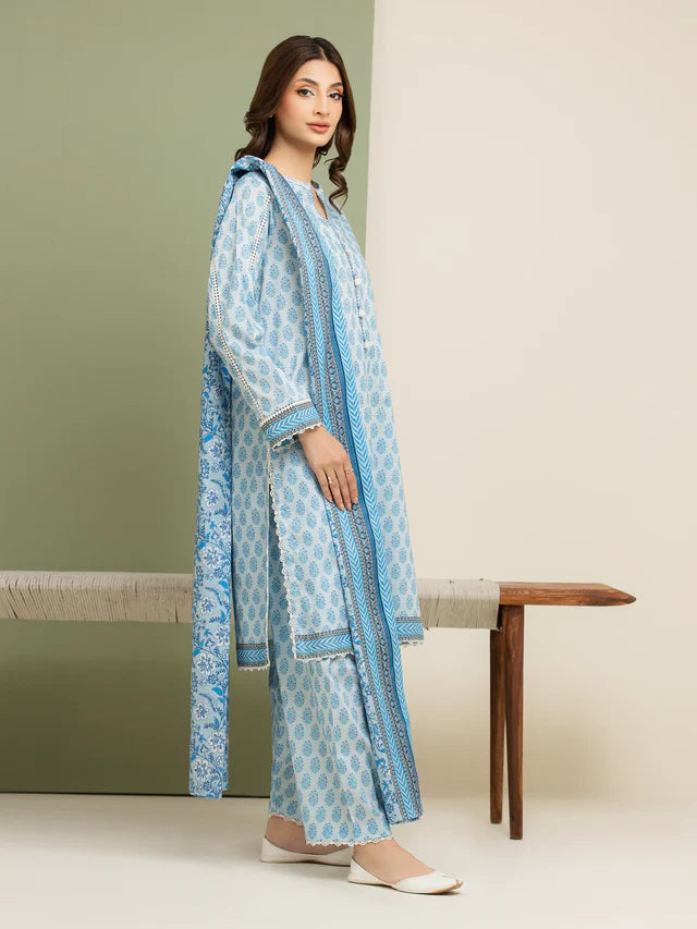 AJ Unstitched Sky Blue Printed Lawn 3 Piece