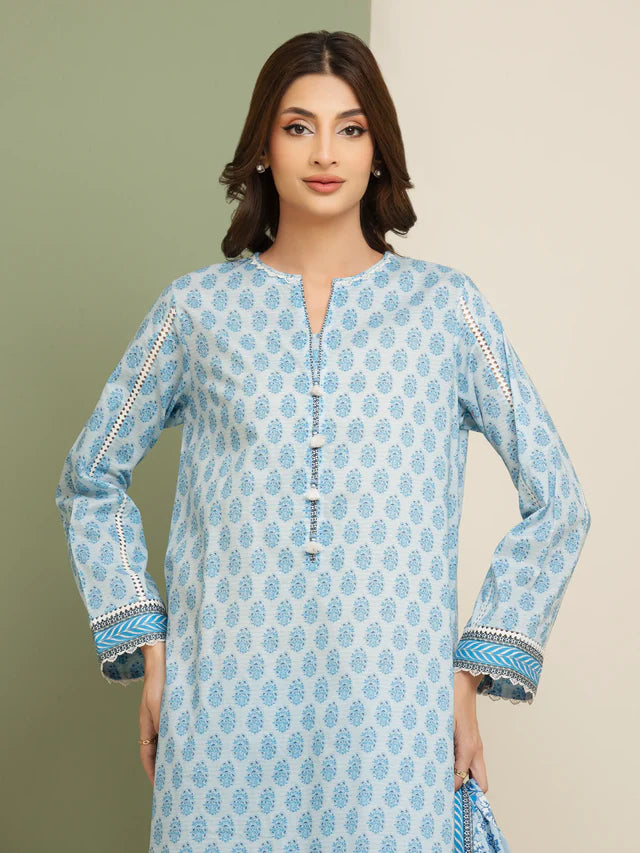 AJ Unstitched Sky Blue Printed Lawn 3 Piece