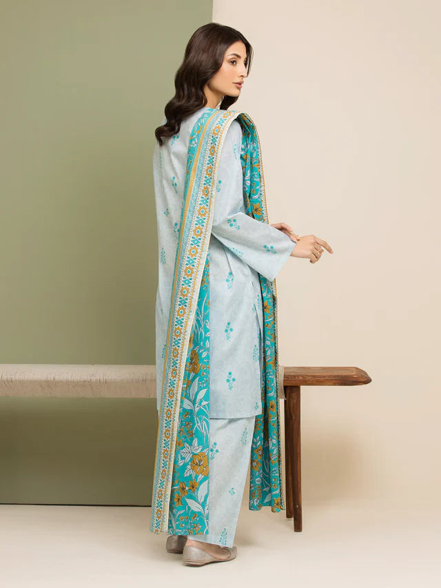 AJ Unstitched Ice Blue Printed Lawn 3 Piece