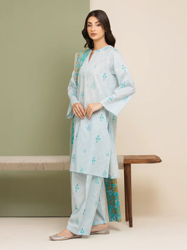 AJ Unstitched Ice Blue Printed Lawn 3 Piece