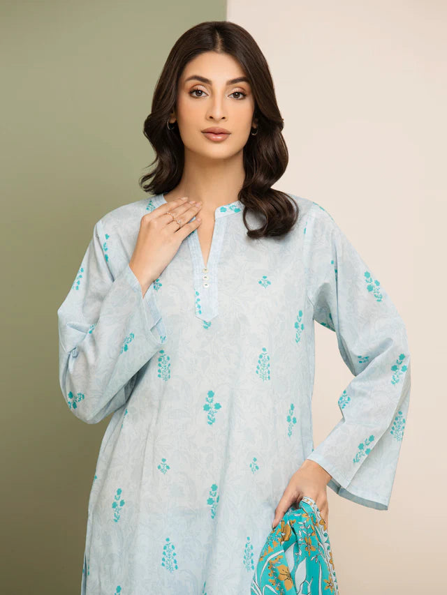 AJ Unstitched Ice Blue Printed Lawn 3 Piece