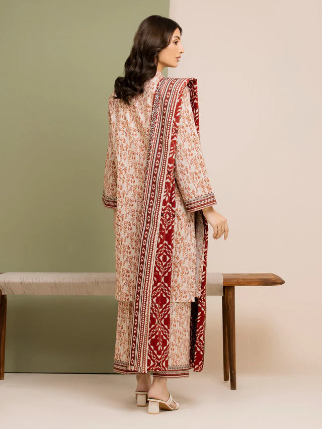 AJ Unstitched Cream Printed Lawn 3 Piece