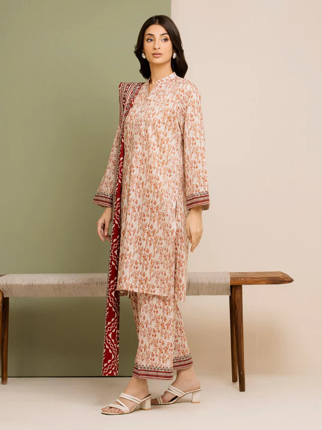 AJ Unstitched Cream Printed Lawn 3 Piece