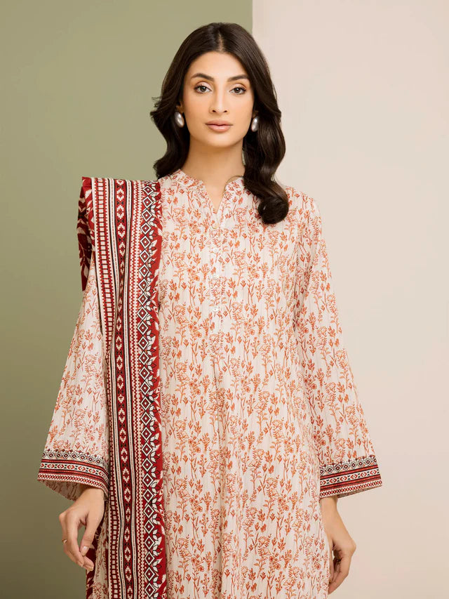 AJ Unstitched Cream Printed Lawn 3 Piece
