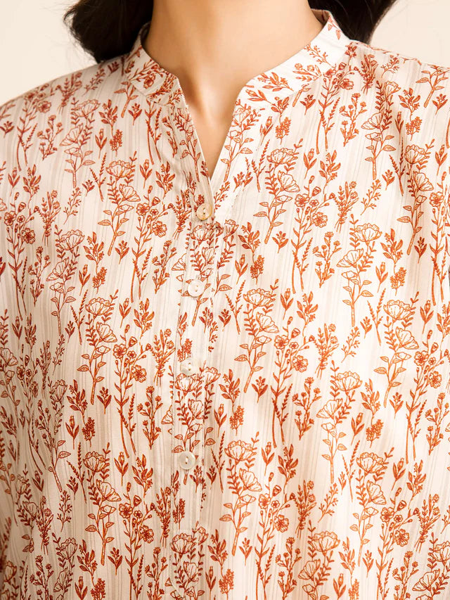 AJ Unstitched Cream Printed Lawn 3 Piece