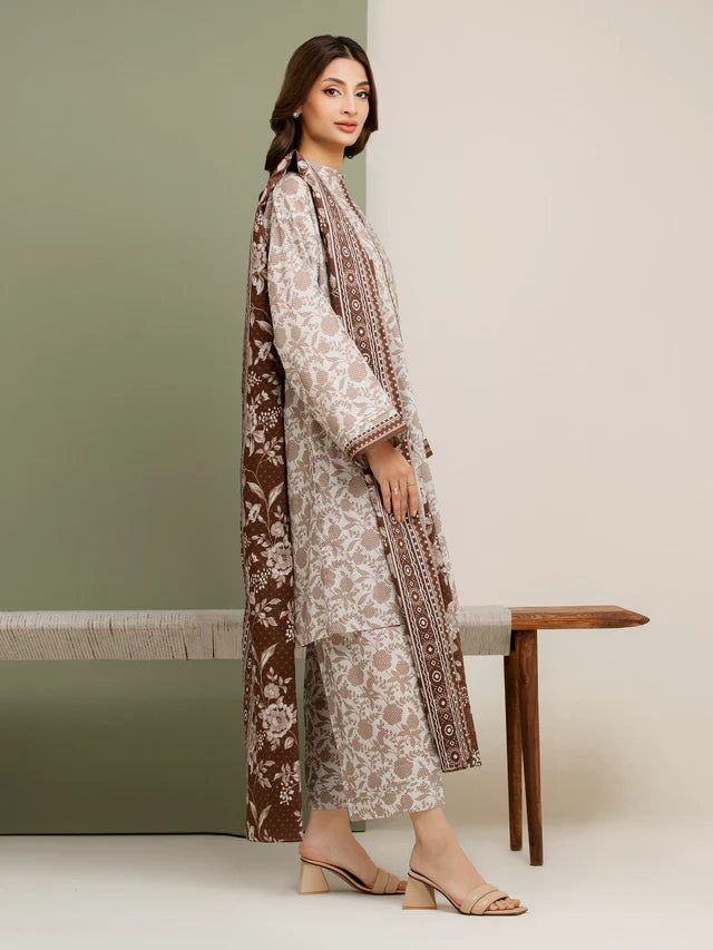AJ Unstitched White Printed Lawn 3 Piece