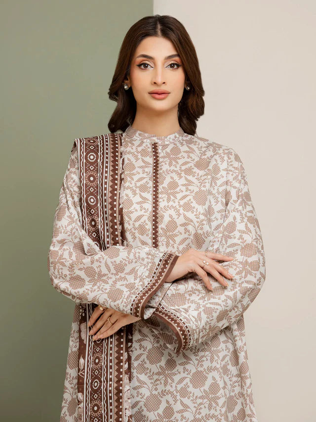 AJ Unstitched White Printed Lawn 3 Piece