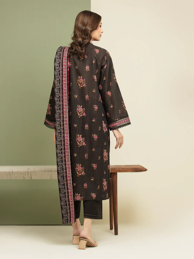 AJ Unstitched Black Printed Zari Lawn 3 Piece