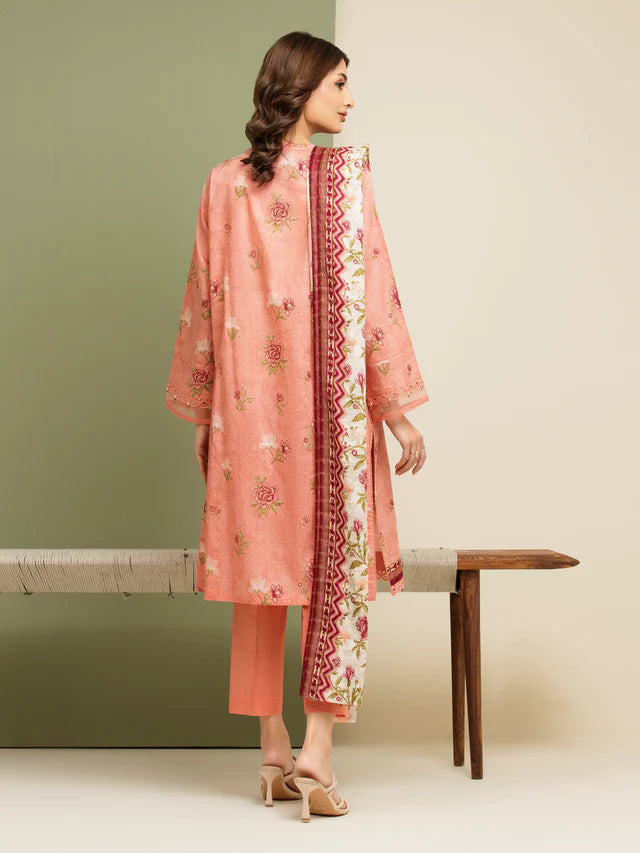 AJ Unstitched Pink Printed Zari Lawn 3 Piece