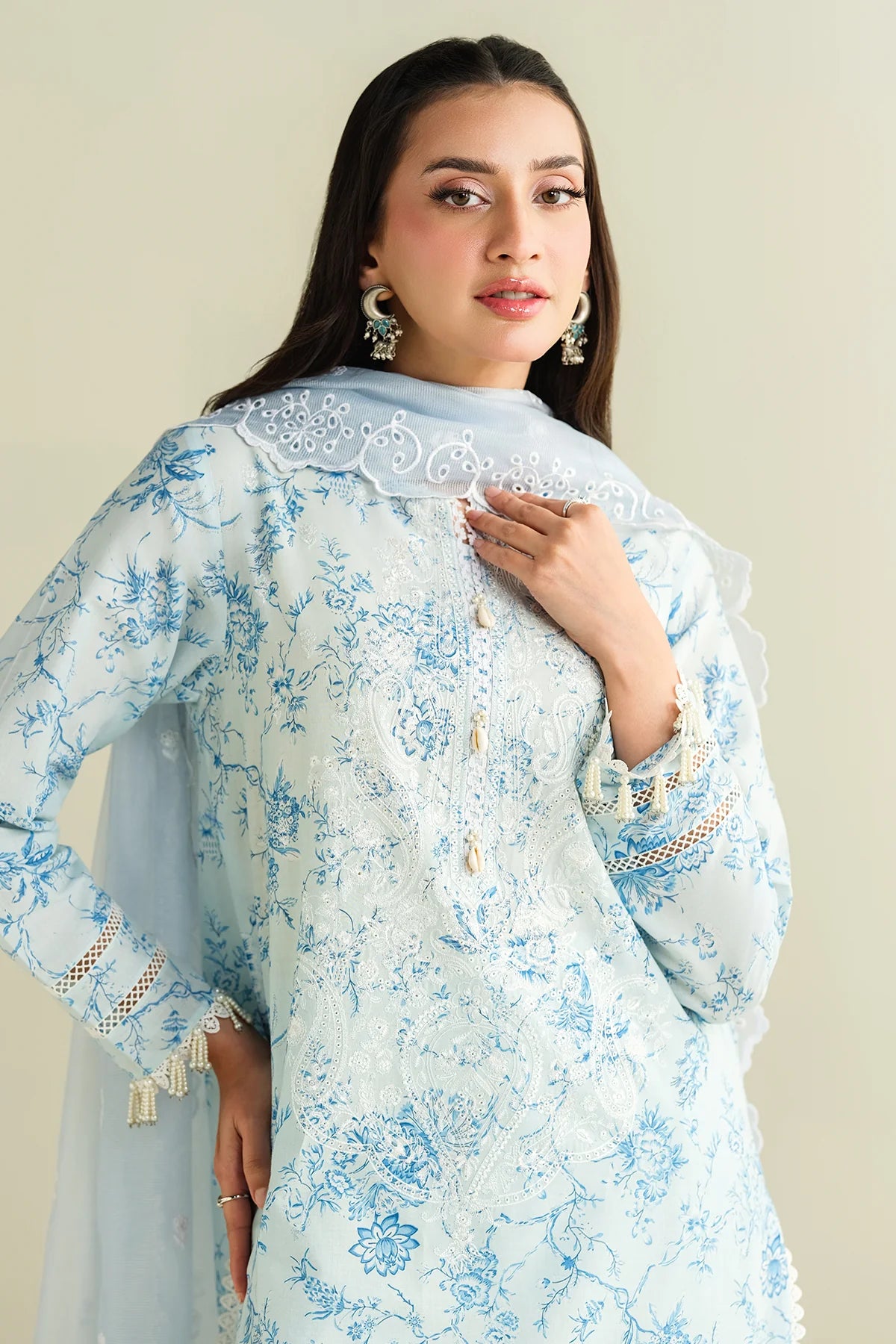 3 Piece - Printed & Embroidered Suit