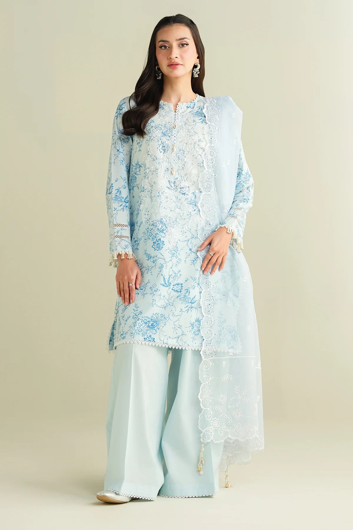 3 Piece - Printed & Embroidered Suit