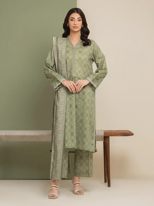 Unstitched Sage Green Printed Lawn 3 Piece