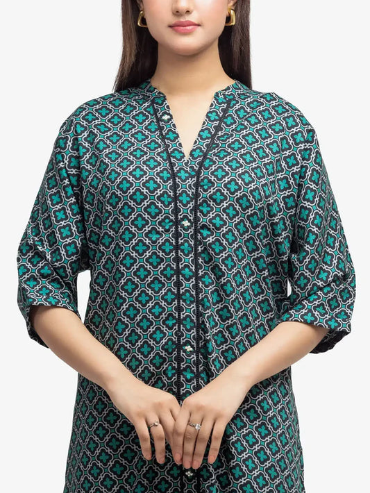 AJ  Pret 2Pc Printed Viscose Shirt Trouser