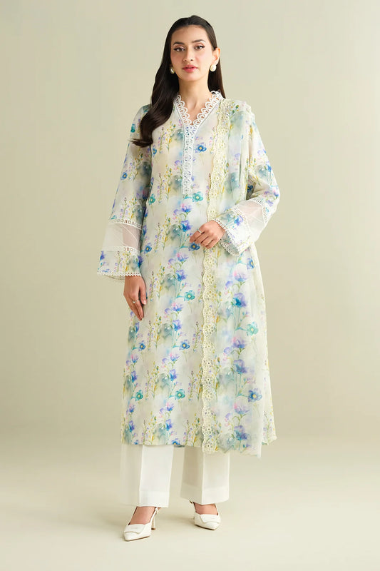 3 Piece - Printed & Embroidered Suit