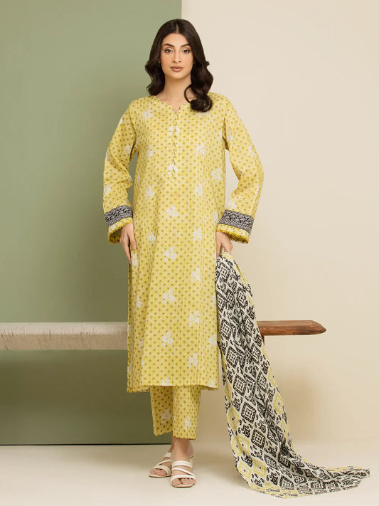 Unstitched Light Gold Printed Lawn 3 Piece