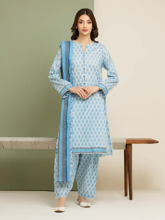 AJ  Unstitched Sky Blue Printed Lawn 3 Piece