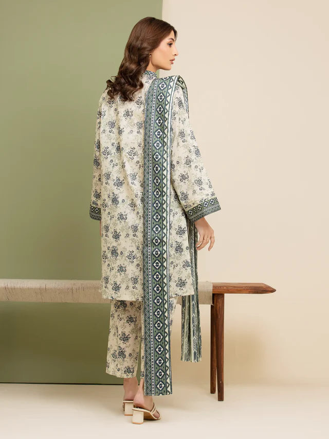 AJ  Unstitched Cream Printed Lawn 3 Piece