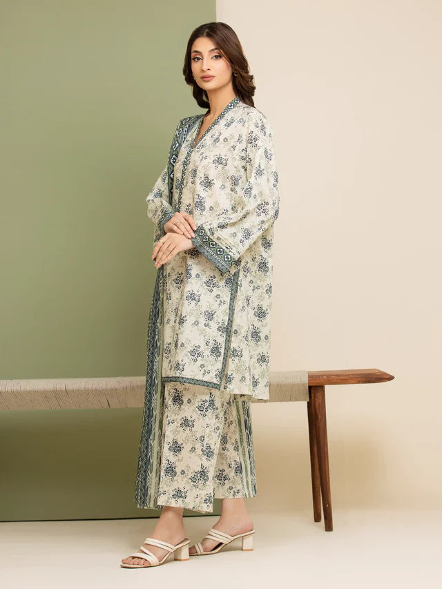 AJ  Unstitched Cream Printed Lawn 3 Piece