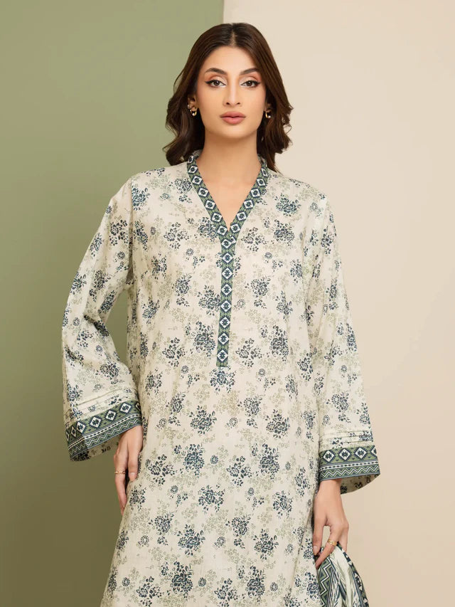 AJ  Unstitched Cream Printed Lawn 3 Piece