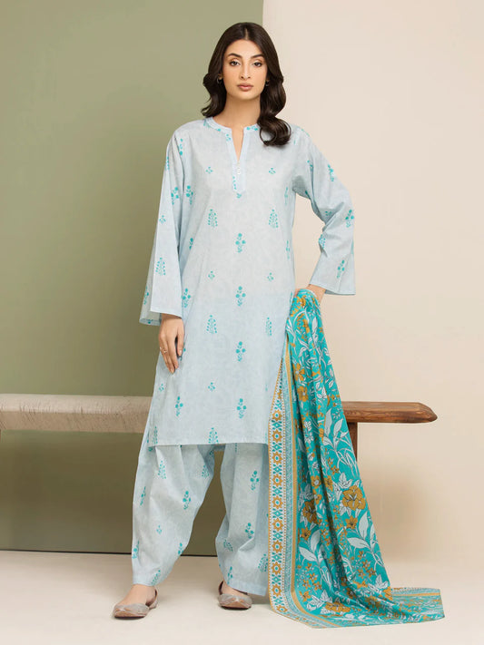 AJ   Unstitched Ice Blue Printed Lawn 3 Piece