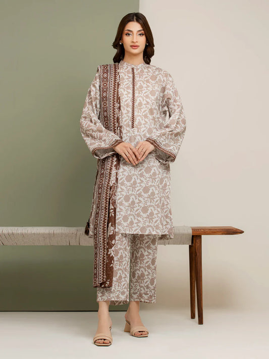 AJ  Unstitched White Printed Lawn 3 Piece