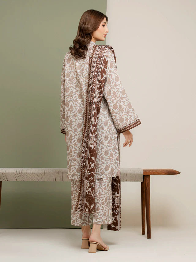 AJ  Unstitched White Printed Lawn 3 Piece