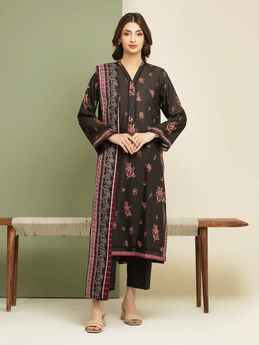 AJ  Unstitched Black Printed Zari Lawn 3 Piece