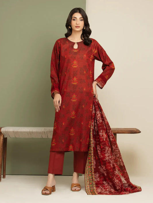AJ  Unstitched Rust Printed Zari Lawn 3 Piece