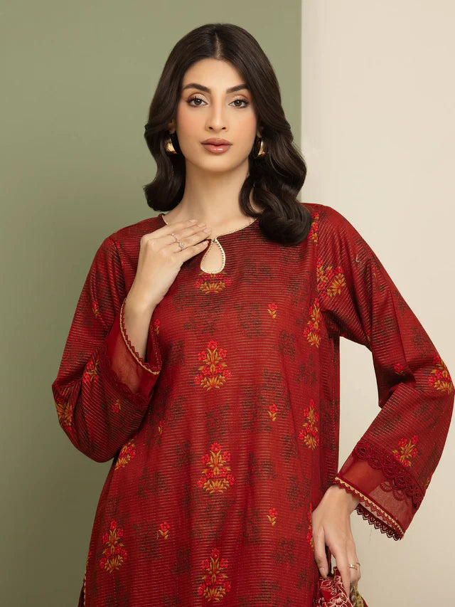 AJ  Unstitched Rust Printed Zari Lawn 3 Piece