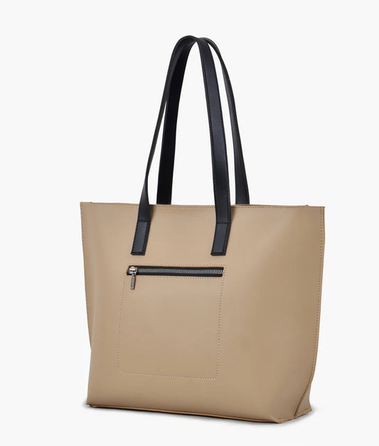 AJ  RTW Creation - Off-white & Maroon long handle tote bag