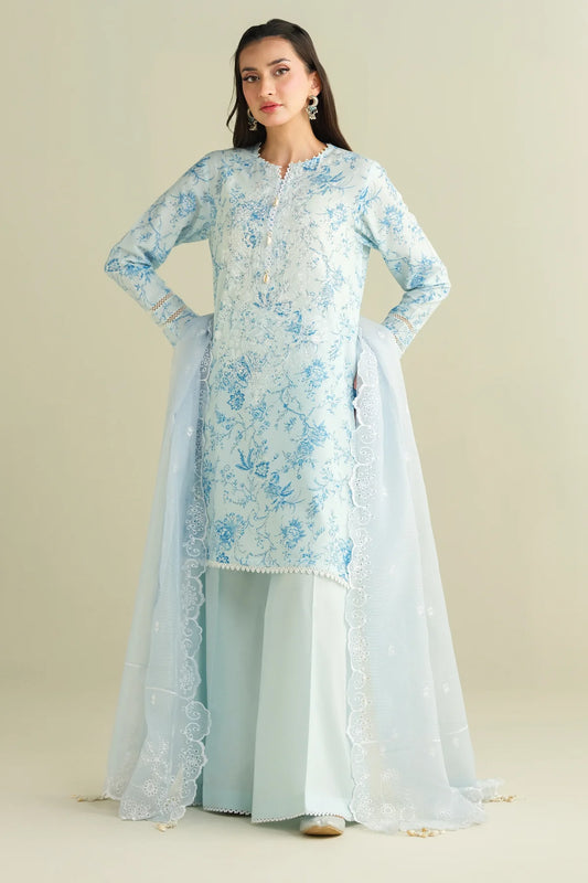 3 Piece - Printed & Embroidered Suit